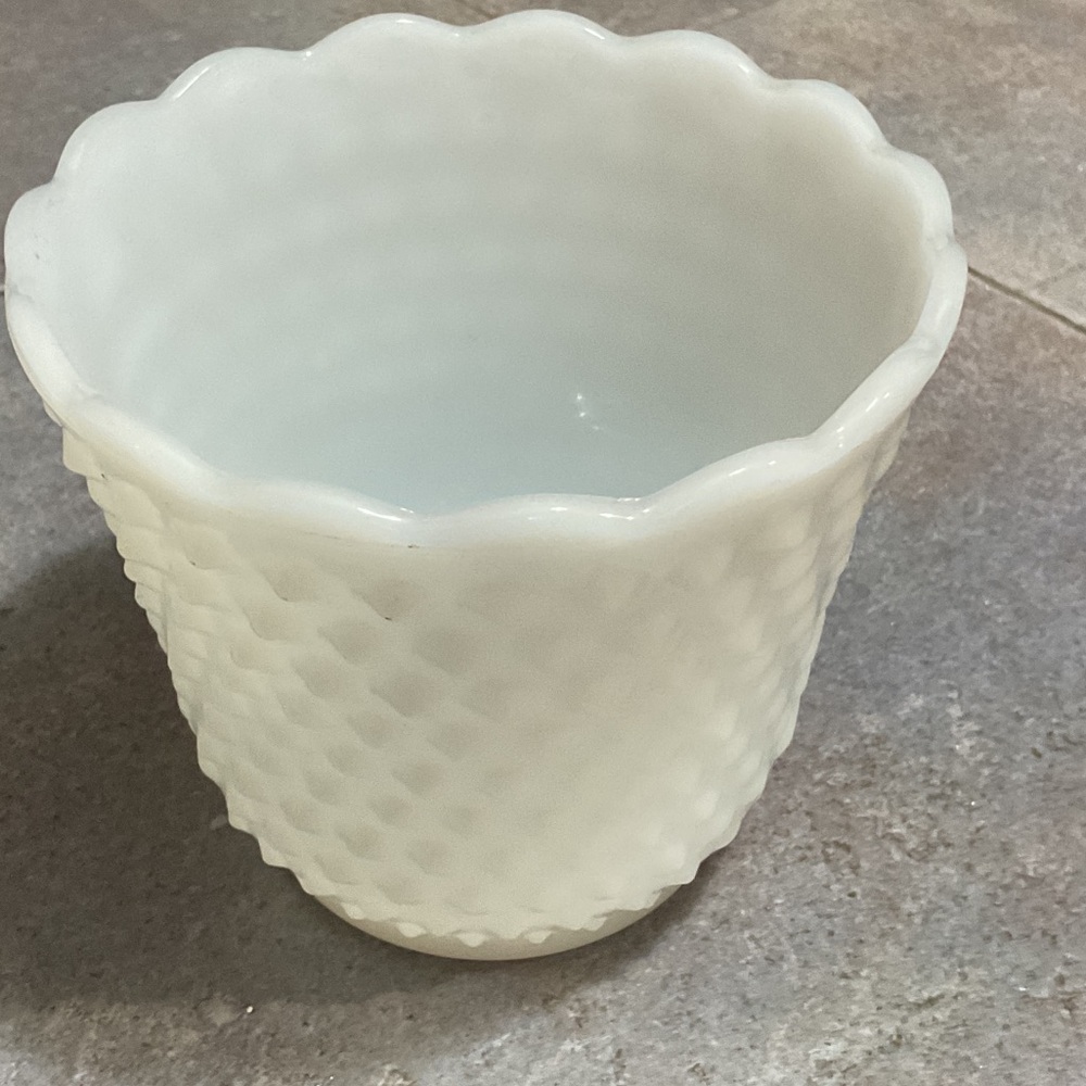 White Textured Ceramic Planter milk glass